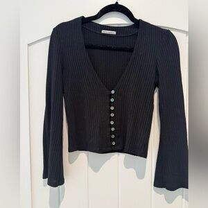 Reformation Black Ribbed Button-Down Shirt